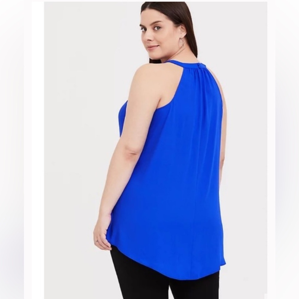 Torrid Electric Blue Halter Tank 2X Georgette High Low Flowy Sleeveless Blouse - Picture 2 of 8